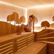 Woman enjoying the sauna at QC Termegarda near Lake Garda.